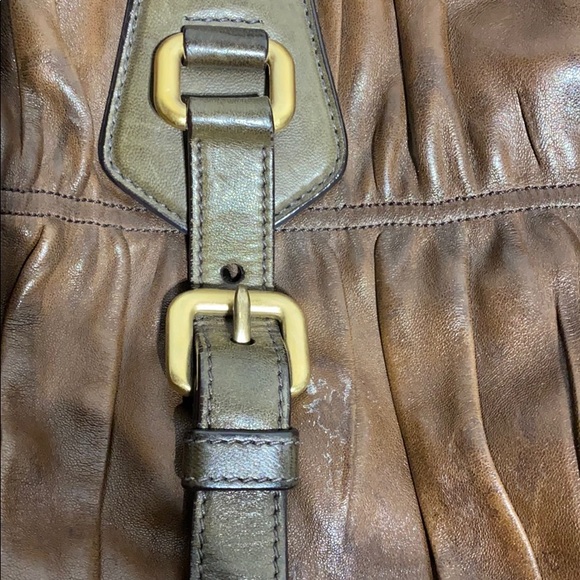 PRADA Nappa Gaufre Brown Leather Ruched Tote Bag - Picture 8 of 9